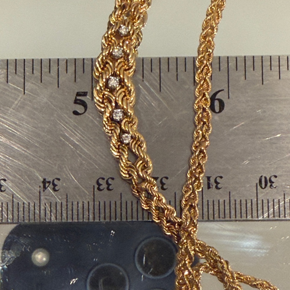 Solid 14K Gold Necklace w/Natural Round Diamonds. 10.98 Grams - Picture 14 of 15